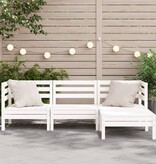 VidaXL Tuinbank 3-zits met voetenbank massief grenenhout wit