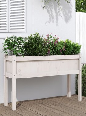VidaXL Plantenbak met poten 110x31x70 cm massief grenenhout wit