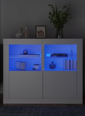 VidaXL Bijzetkastjes met LED-verlichting 2 st bewerkt hout wit