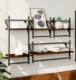 VidaXL 4-delige Wandschappenset met stangen bewerkt hout bruineiken