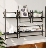 VidaXL 4-delige Wandschappenset met stangen bewerkt hout zwart