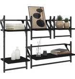 VidaXL 4-delige Wandschappenset met stangen bewerkt hout zwart