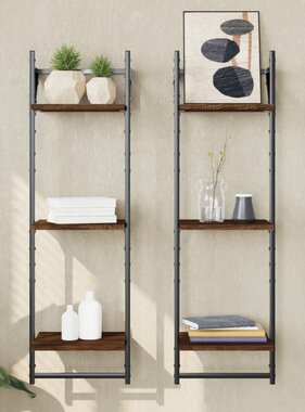 VidaXL Wandschappen 3-laags met stangen 2 st 30x25x100 cm bruineiken