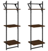 VidaXL Wandschappen 3-laags met stangen 2 st 30x25x100 cm bruineiken