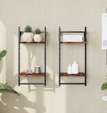 VidaXL Wandschappen 2-laags met stangen 2 st 30x25x65 cm gerookt eiken