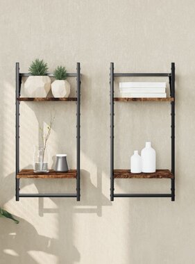 VidaXL Wandschappen 2-laags met stangen 2 st 30x25x65 cm gerookt eiken