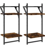 VidaXL Wandschappen 2-laags met stangen 2 st 30x25x65 cm gerookt eiken