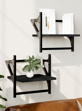 VidaXL Wandschappen met stangen 2 st 30x25x30 cm zwart