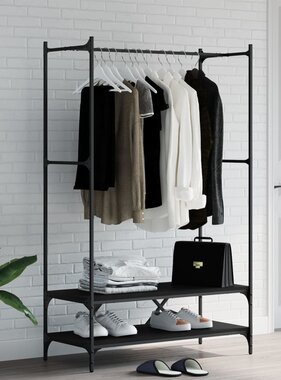 VidaXL Kledingrek met schappen bewerkt hout zwart
