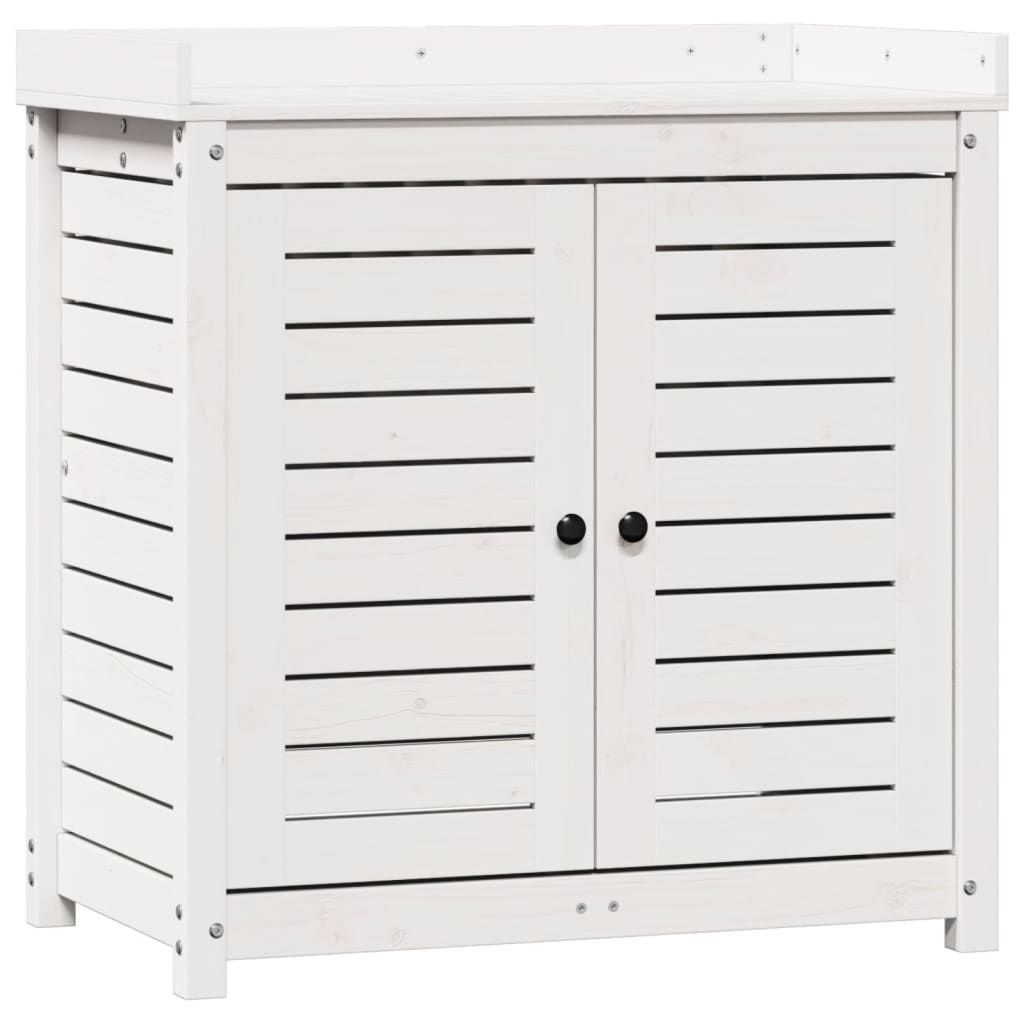 VidaXL Oppottafel met schappen 82,5x50x86,5 cm massief grenenhout wit