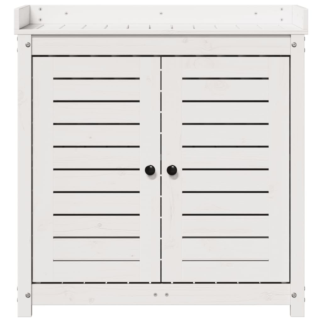 VidaXL Oppottafel met schappen 82,5x50x86,5 cm massief grenenhout wit