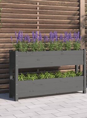 VidaXL Plantenbak 112x25x66 cm massief grenenhout grijs