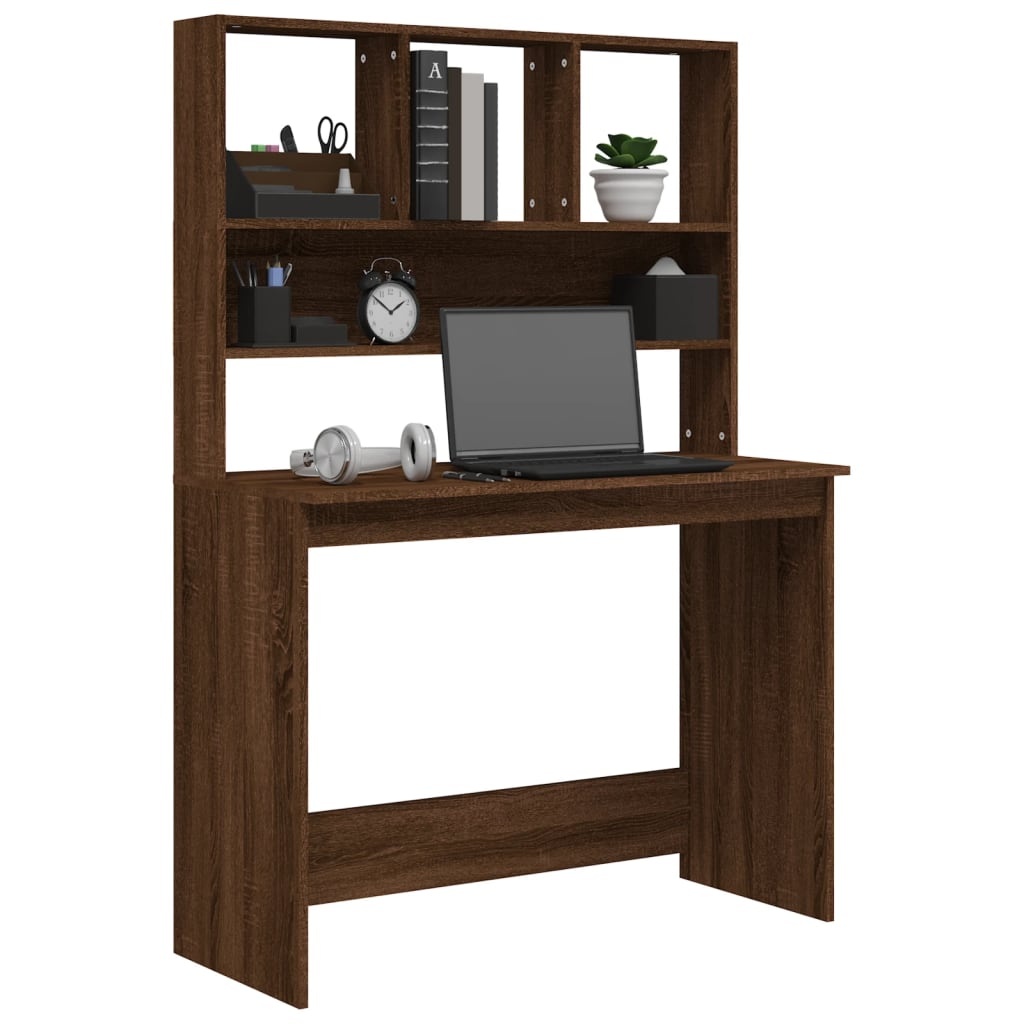 VidaXL Bureau met schappen 102x45x148 cm bewerkt hout bruineikenkleur
