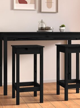 VidaXL Barstoelen 2 st 40x40x78 cm massief grenenhout zwart