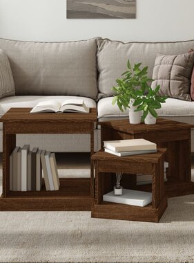 VidaXL 3-delige Salontafelset bewerkt hout bruin eikenkleur