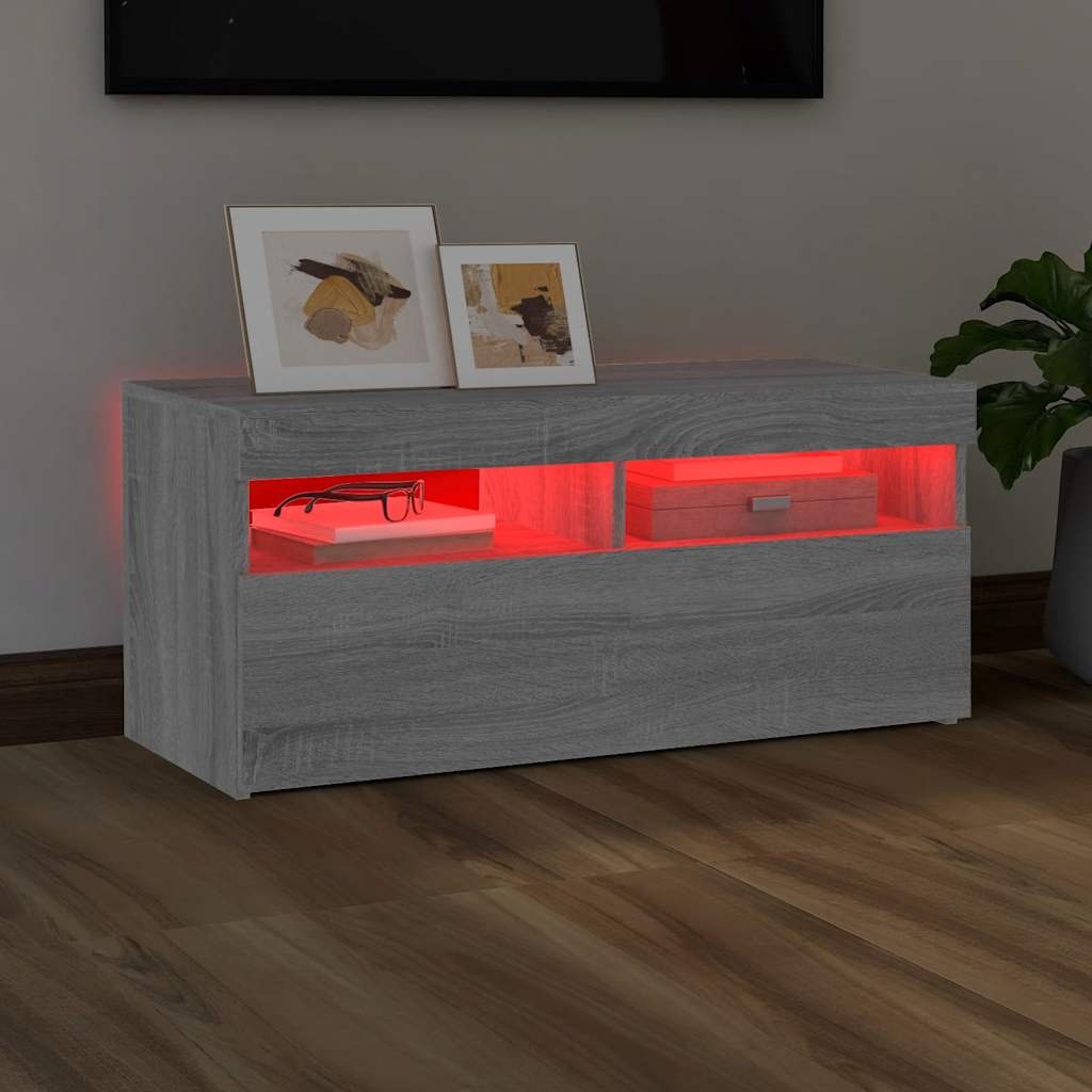 VidaXL Tv-meubel met LED-verlichting 90x35x40 cm grijs sonoma eiken