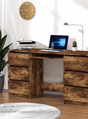 VidaXL Bureau 140x50x77 cm bewerkt hout gerookt eikenkleurig