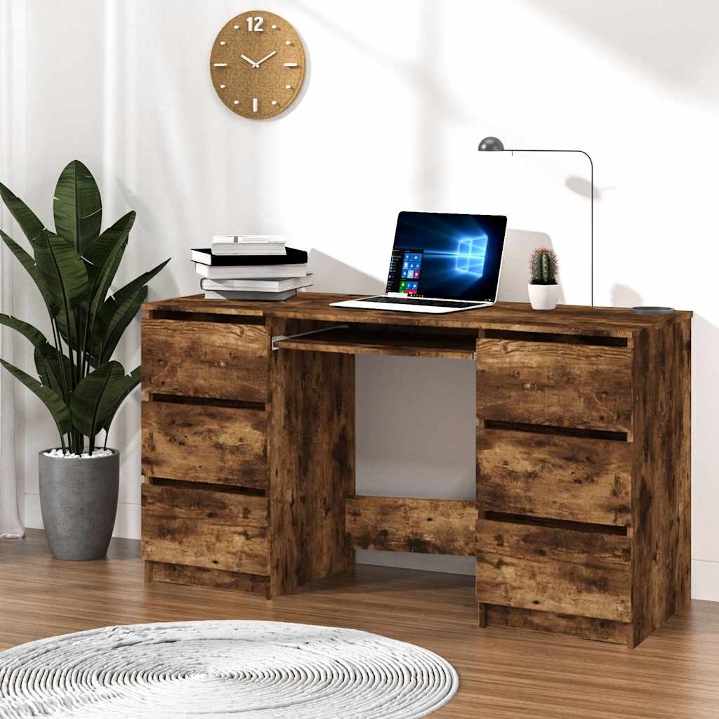 VidaXL Bureau 140x50x77 cm bewerkt hout gerookt eikenkleurig