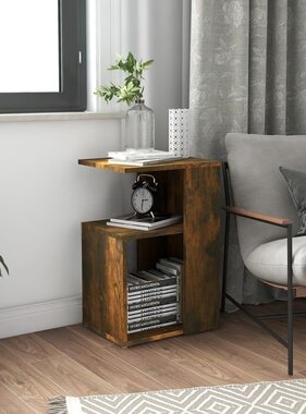 VidaXL Bijzettafel 36x30x56 cm bewerkt hout gerookt eikenkleurig