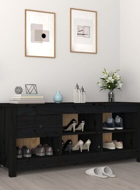 VidaXL Schoenenkast 110x38x45,5 cm massief grenenhout zwart