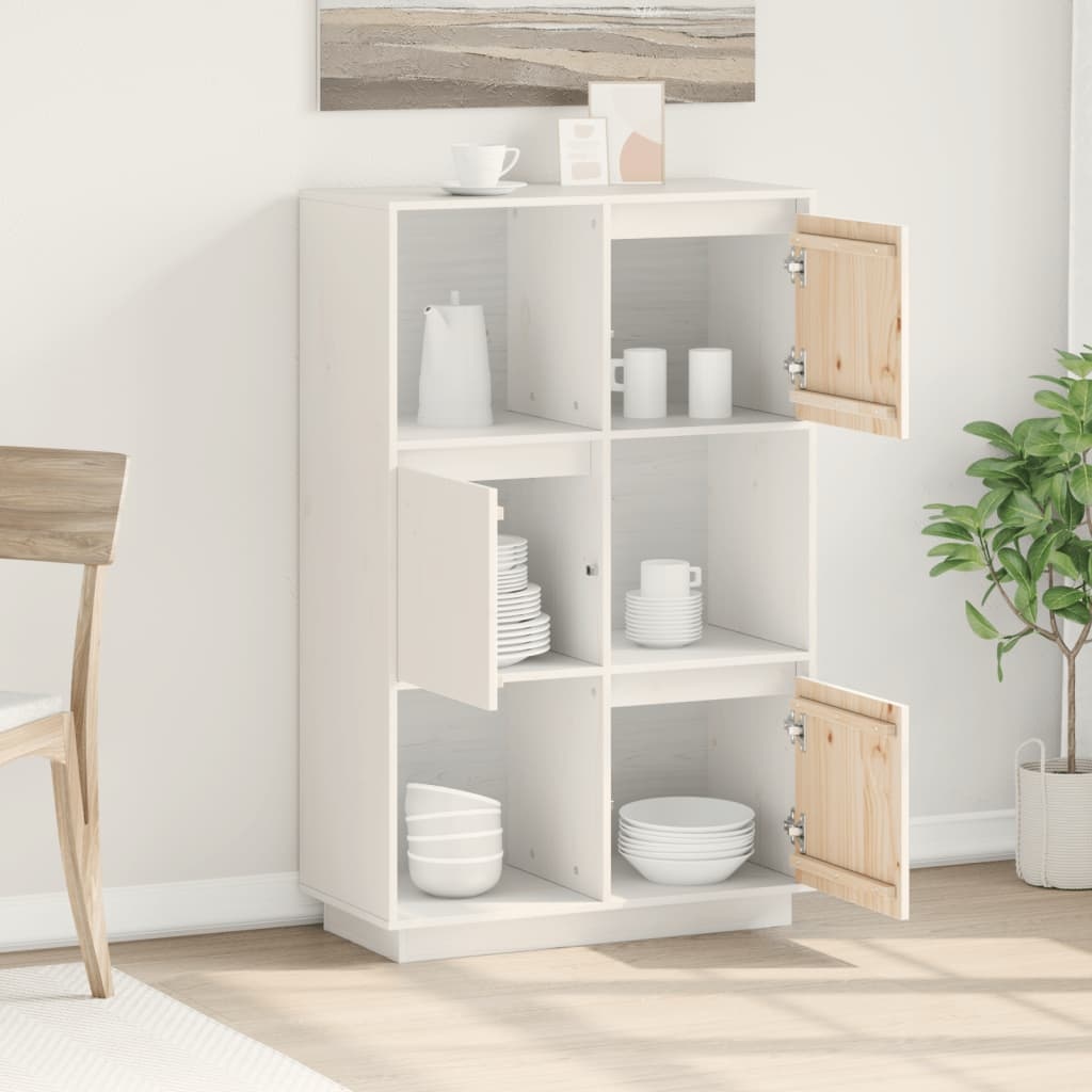 VidaXL Hoge kast 74x35x117 cm massief grenenhout wit