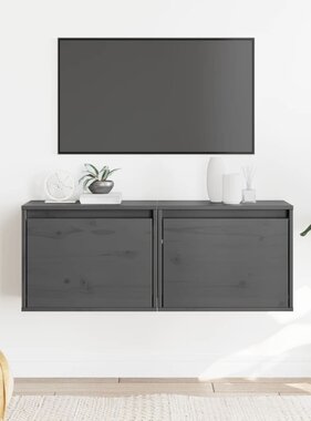 VidaXL Wandkasten 2 st 45x30x35 cm massief grenenhout grijs