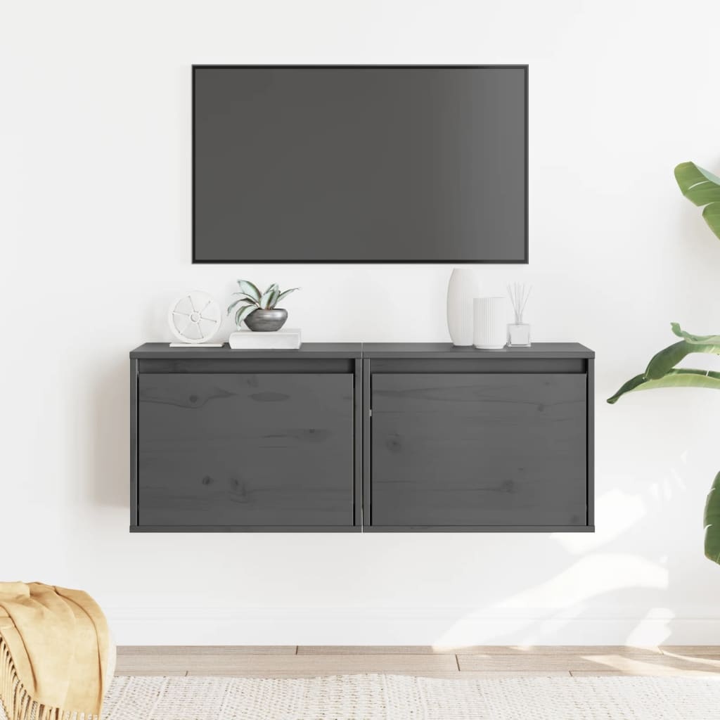 VidaXL Wandkasten 2 st 45x30x35 cm massief grenenhout grijs