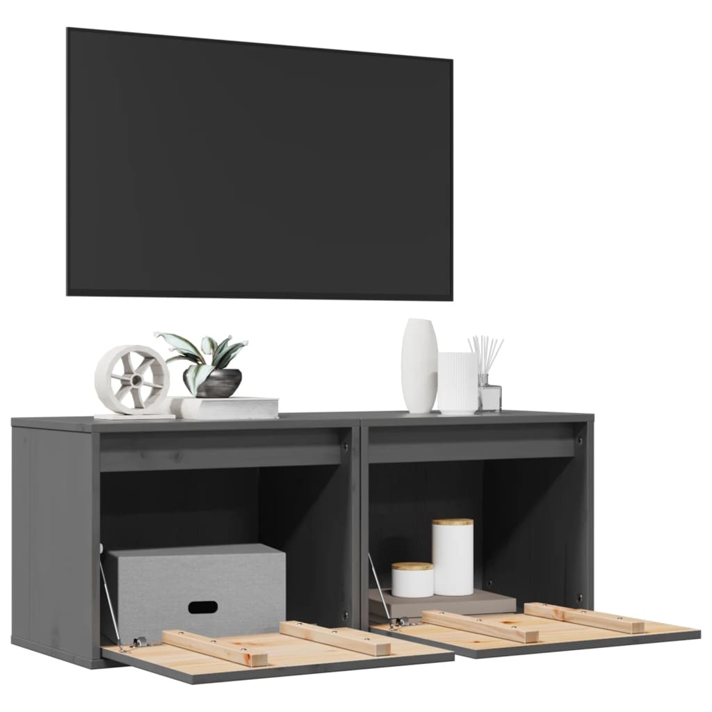 VidaXL Wandkasten 2 st 45x30x35 cm massief grenenhout grijs