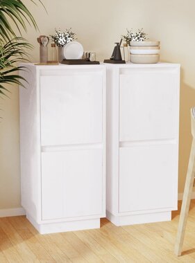 VidaXL Dressoirs 2 st 31,5x34x75 cm massief grenenhout wit