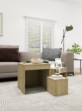 VidaXL 3-delige Tafeltjesset bewerkt hout sonoma eikenkleurig