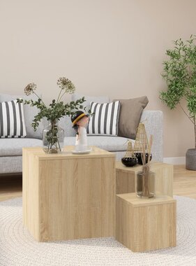 VidaXL Bijzettafels 3 st spaanplaat sonoma eikenkleurig