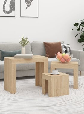 VidaXL 3-delige Tafeltjesset bewerkt hout sonoma eikenkleurig