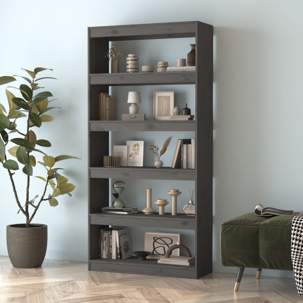 VidaXL Boekenkast/kamerscherm 80x30x167,4 cm massief grenenhout grijs