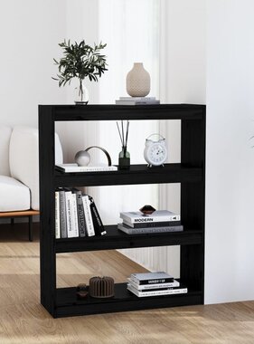 VidaXL Boekenkast/kamerscherm 80x30x103,5 cm massief grenenhout zwart