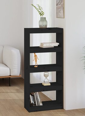 VidaXL Boekenkast/kamerscherm 60x30x135,5 cm massief grenenhout zwart