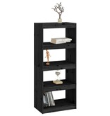 VidaXL Boekenkast/kamerscherm 60x30x135,5 cm massief grenenhout zwart
