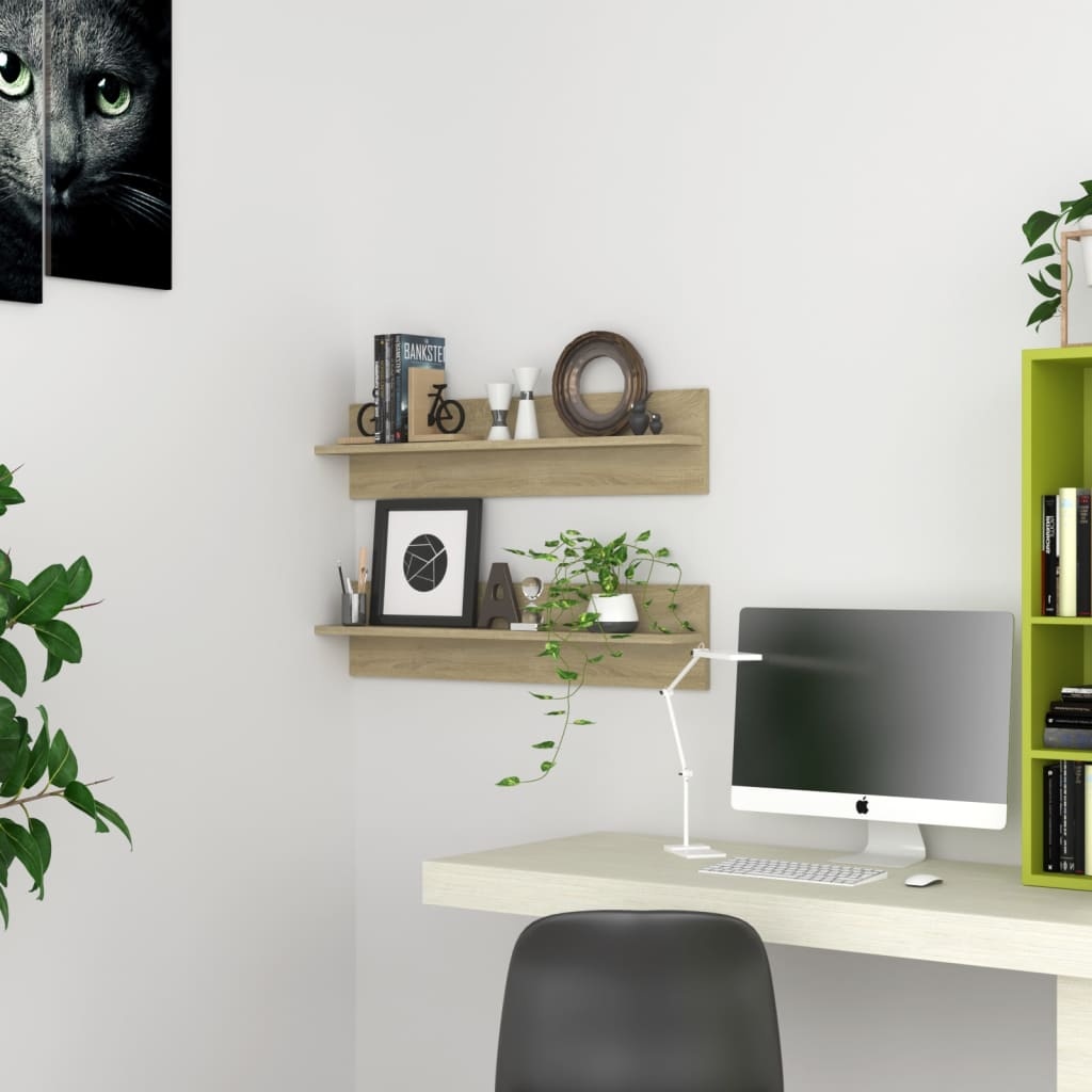 VidaXL Wandschappen 2 st 80x11,5x18cm bewerkt hout sonoma eikenkleurig