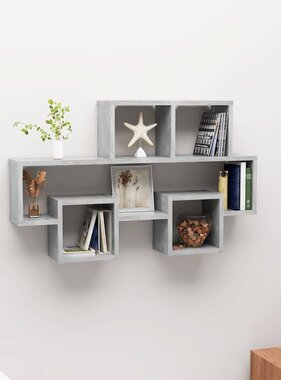VidaXL Wandschap auto-vormig 82x15x51 cm bewerkt hout betongrijs