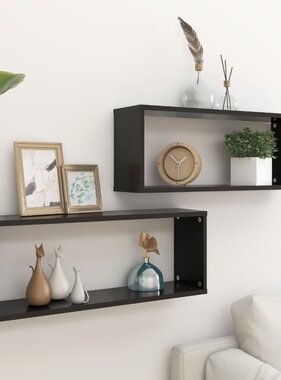 VidaXL Wandschappen kubus 2 st 60x15x23 cm bewerkt hout zwart