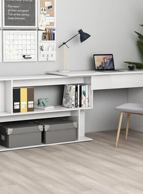 VidaXL Hoekbureau 200x50x76 cm bewerkt hout hoogglans wit