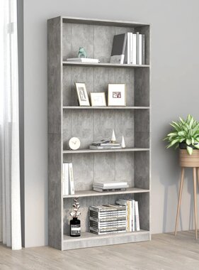 VidaXL Boekenkast met 5 schappen 80x24x175 cm bewerkt hout betongrijs