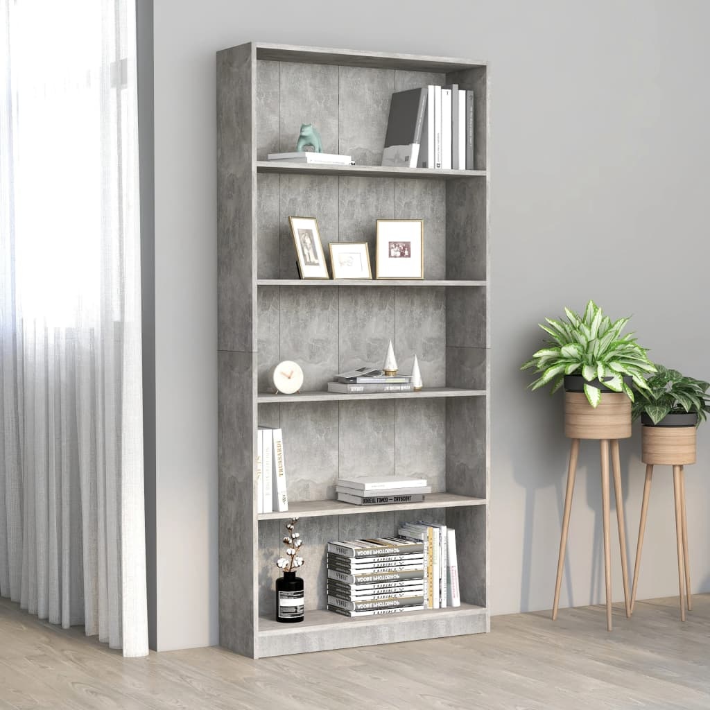 VidaXL Boekenkast met 5 schappen 80x24x175 cm bewerkt hout betongrijs