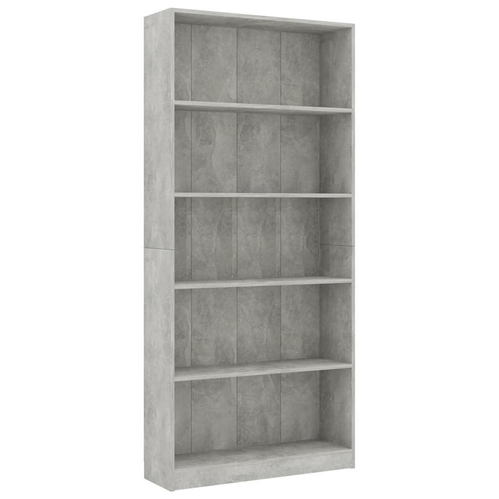 VidaXL Boekenkast met 5 schappen 80x24x175 cm bewerkt hout betongrijs