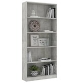 VidaXL Boekenkast met 5 schappen 80x24x175 cm bewerkt hout betongrijs