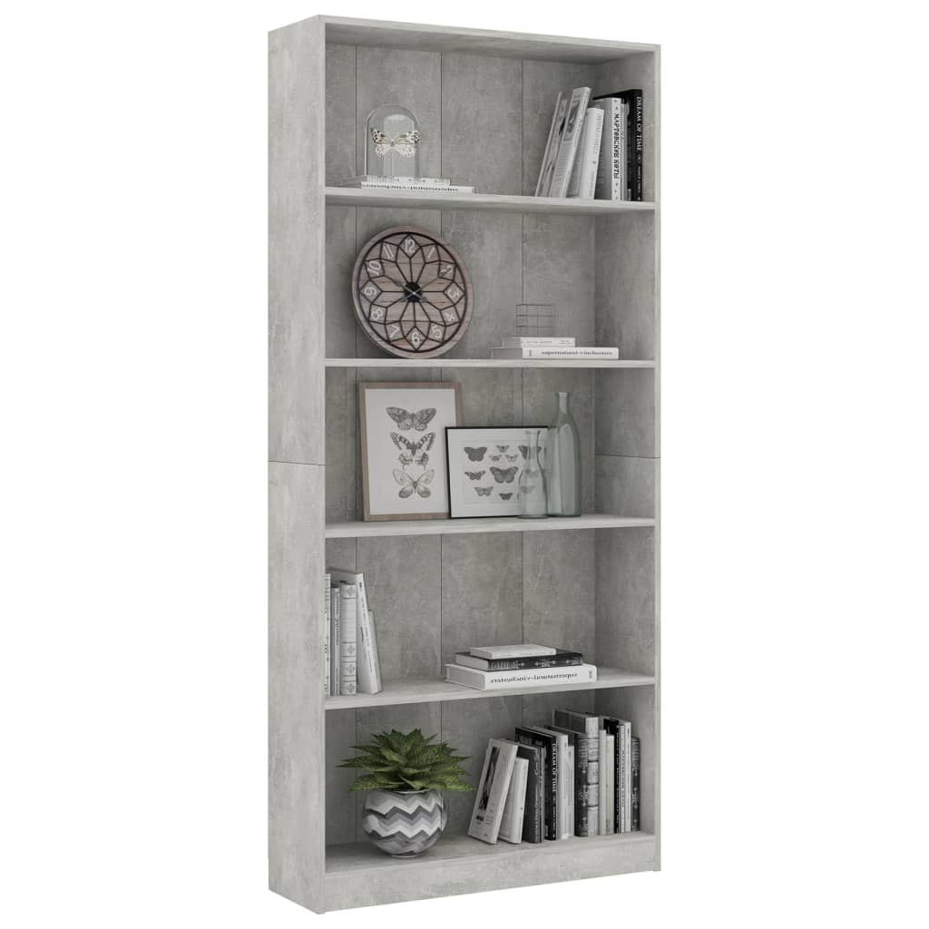 VidaXL Boekenkast met 5 schappen 80x24x175 cm bewerkt hout betongrijs