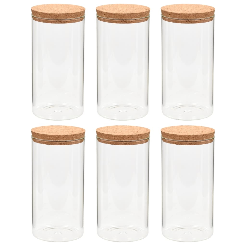 VidaXL Opbergpotten met kurken deksel 6 st 1400 ml glas
