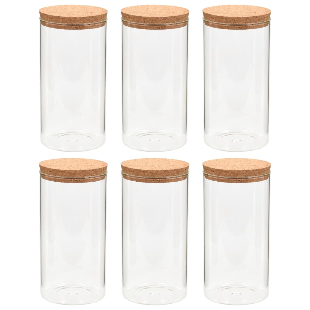 VidaXL Opbergpotten met kurken deksel 6 st 1100 ml glas