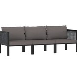 VidaXL Driezitsbank met kussens poly rattan antraciet
