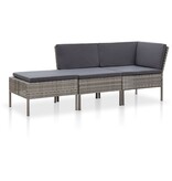 VidaXL 3-delige Loungeset met kussens poly rattan grijs