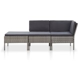 VidaXL 3-delige Loungeset met kussens poly rattan grijs